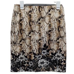 White House Black Market Skirt Sz 10 Snake Skin Floral Print Pencil Kick Pleat